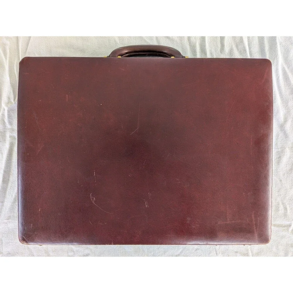 VTG TUMI Leather Attache Briefcase Burgundy Red Combination Lock Organizer Case